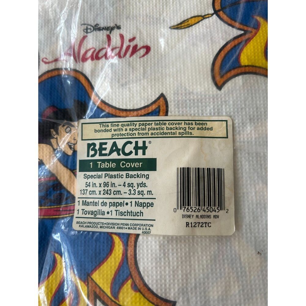 Vintage 90'S Disney Aladdin Birthday Party Supplies Paper Tablecloth 1992 NOS - Picture 2 of 4